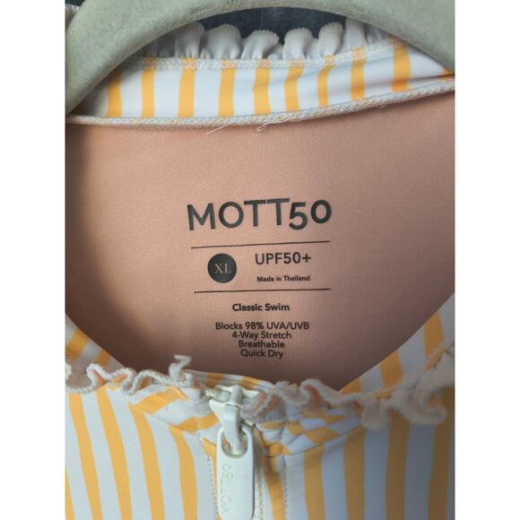 Mott50 Yellow Striped Ruffle 1/4 zip One Piece Swimsuit Classic Swim XL - Picture 3 of 7